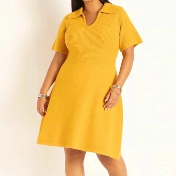 Eloquii womens Mini Sweater Dress Collar mustered fall soft knit - Picture 1 of 6
